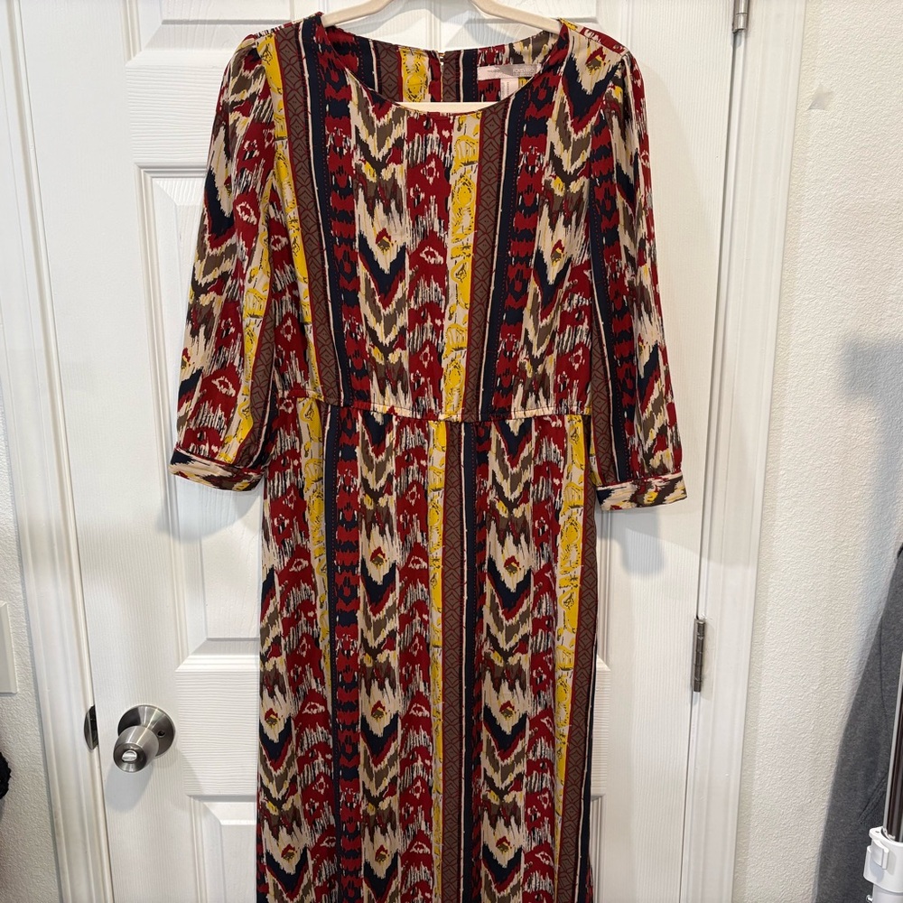 Forever 21 Red and Yellow Patterned Long Sleeve Dress